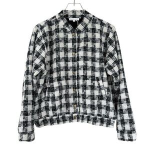 Mododoc Cinched Oversized Bomber Jacket Cream and Black Plaid Size Small